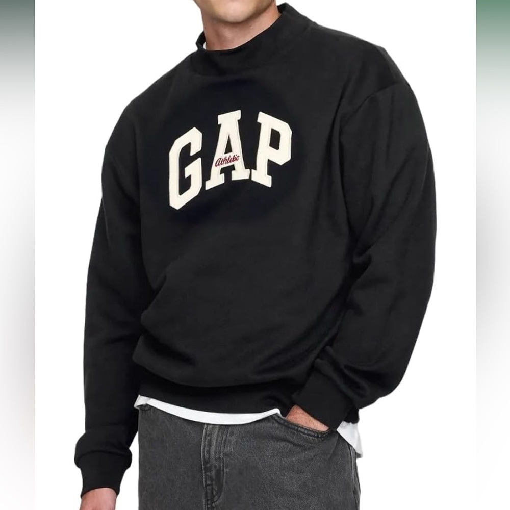 GAP mens Logo Mockneck Crew Sweatshirt True Black L